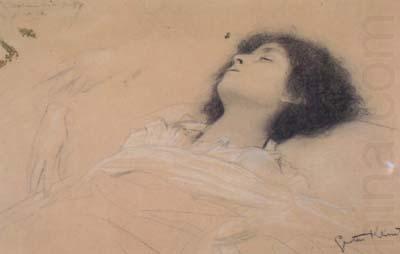 Gustav Klimt Upper Part of a Recumbent Girl,from the Right,and Two Studies of Hands (mk20) china oil painting image